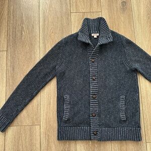 Merona Mens Dark Navy Blue Gray 100% Cotton Ribbed Knit Shawl Cardigan Size M